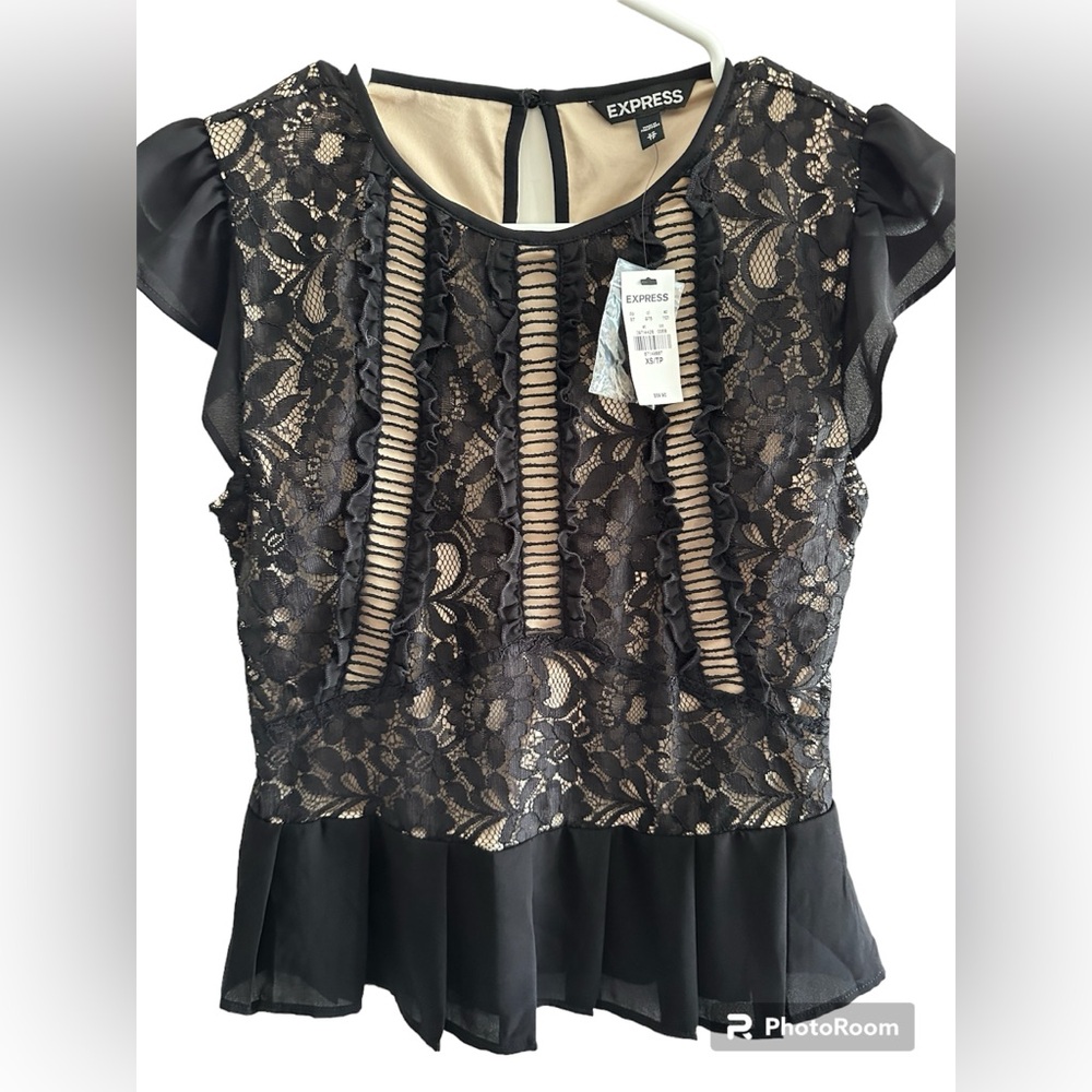 Express grunge black lace peplum goth top XS/TP